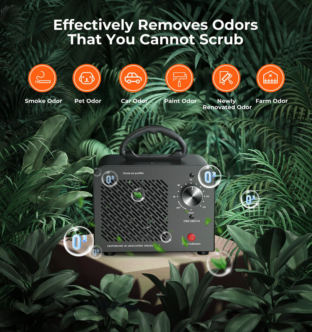 Ozone Generator 48,000mg, Ozone Machine Odor Eliminator Removal, O3 Ionizer | Commercial High Capacity Air Purifier Deodorizer, Portable Mini for Car, Home, Smoke, Pets, Industrial, for 4000 Sq. Ft-Black