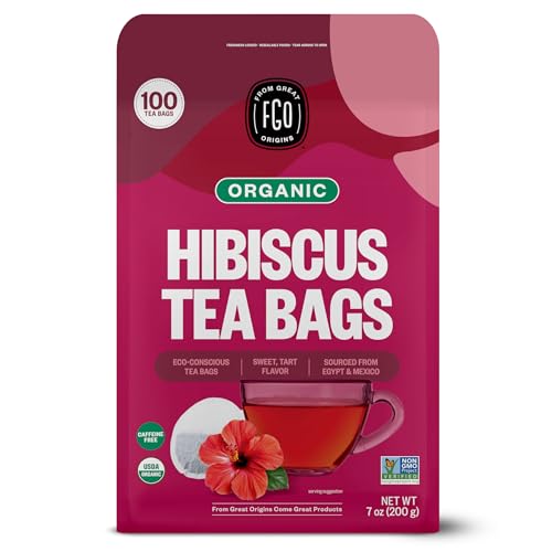 FGO Organic Hibiscus Tea, 100 Count, Eco-Conscious Tea Bags, Caffeine Free, Packaging May Vary (Pack of 1)
