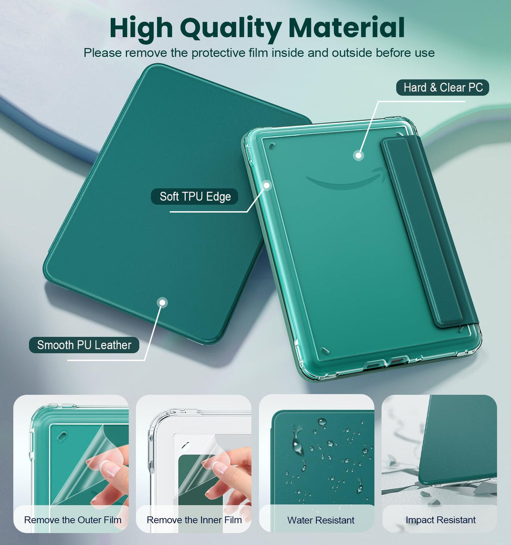 MoKo Magnetic Case for 7" Kindle Paperwhite 12th Gen& Colorsoft,Jade Green | Detachable,Ultra Clear Back, Scratch-Proof, Light Shell Cover, Auto Wake/Sleep,for Kindle Paperwhite& Colorsof 2024/2025