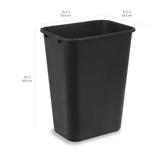Amazon Basics Rectangular Commercial Office Wastebasket, Easy to Clean, Space-Saving,15.5"L x 11.5"W x 20"H, 10 Gallon, Black
