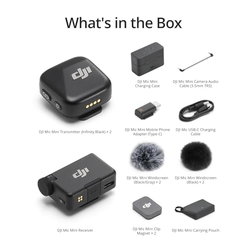 DJI Mic Mini (2 TX + 1 RX + Charging Case), Ultralight, Detail-Rich Audio | 48h Use, Noise Cancelling, Automatic Limiting, Wireless Microphone for Camera/iPhone/Android, Vlog, Streaming