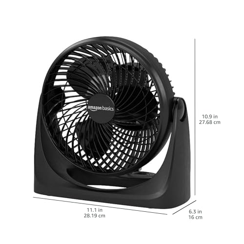 Amazon Basics Air Circulator Desk Fan for Bedroom, Home and Office, 90-Degree Tilt Head, 3 Speed Settings, Cooling, 35 Watts, Black, 11.1"W x 6.3"D x 10.9"H