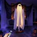 5FT Large Outdoor Halloween Decorations Swing Hanging Ghost for Porch, Yard | Ready to Hang Setup, Height-Adjustable Swing, Timer Remote Lights Strings, Draped Smooth Fabric, Porch Yard Lawn Tree Decor