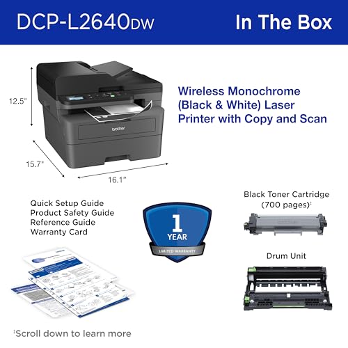 Brother DCP-L2640DW Wireless Compact Monochrome Multi-Function Printer, Copy, Scan, Duplex, Mobile Printing