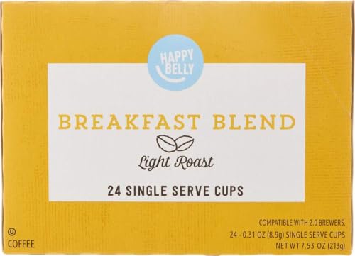 Happy Belly Light Roast Coffee Pods, Breakfast Blend, Compatible with Keurig 2.0 K-Cup Brewers, 24 Count