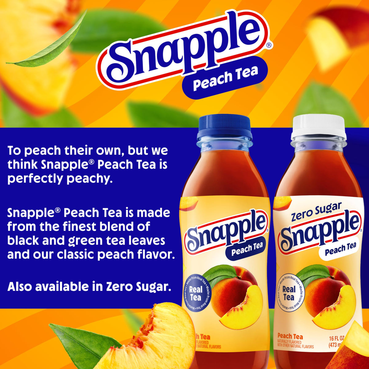 Snapple Zero Sugar Peach Tea, 16 fl oz recycled plastic bottle (Pack of 12)