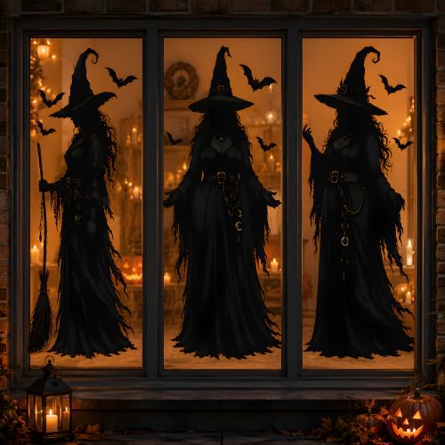 Halloween Decorations - Witch Window Clings for Halloween Party Decor | 11.4"x27.6" Halloween Window Decorations for Indoor Outdoor | Halloween Window Stickers for Home Office Party Favors Supplies