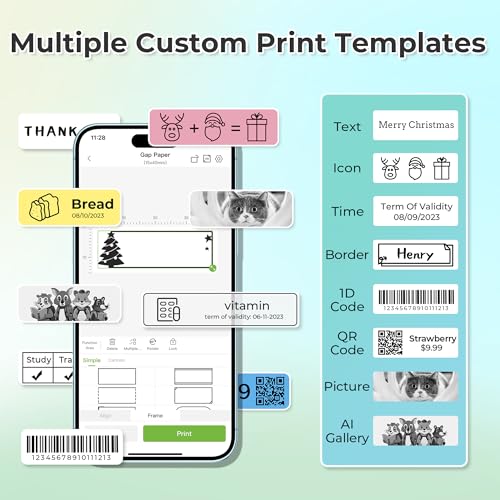 Nelko P21 Label Maker Machine with Tape, Bluetooth Label Printer, White | Creative App & Multiple Templates, Inkless Printing, Built-in Cutter, Ideal for School, Teacher Supplies, Office, and Home