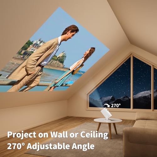 Mini Projector with 4K Support, Portable Short Throw Proyector | Electric Focus&Keystone, 270° Rotatable Stand, Compatible with TV Stick, Phone & Laptop, Holiday Gift Idea