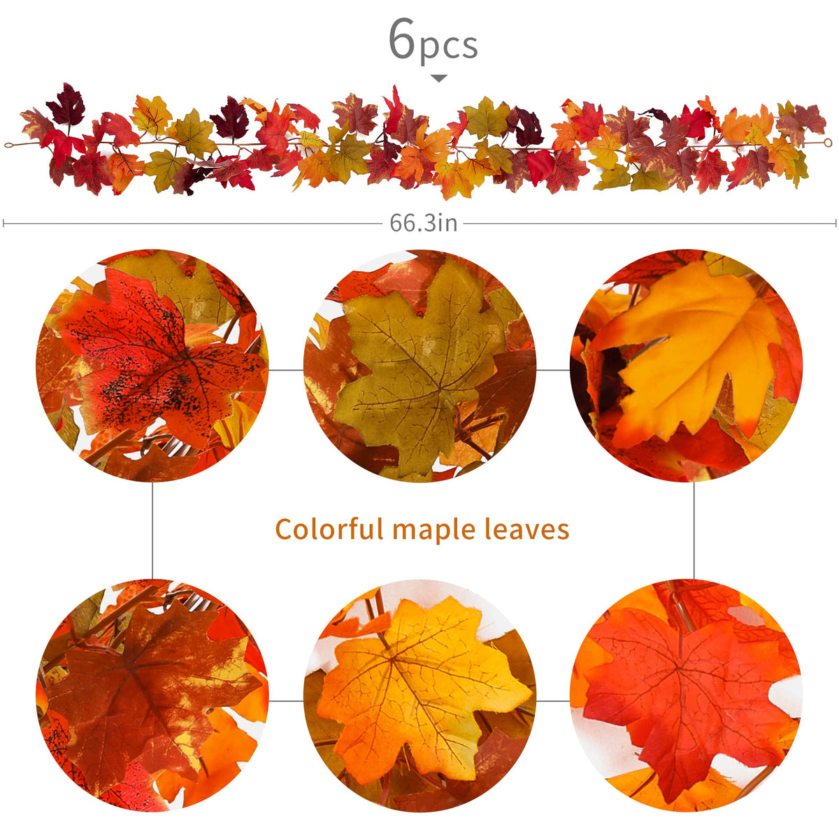 6PCS Fall Maple Leaves Garland, Party Joy 5.6Ft Artificial Maple Leaf Autumn Garland Hanging Fall Vines Table Decorations Front Door Fall Decor Thanksgiving Decorations Decor Outside Indoor Decor