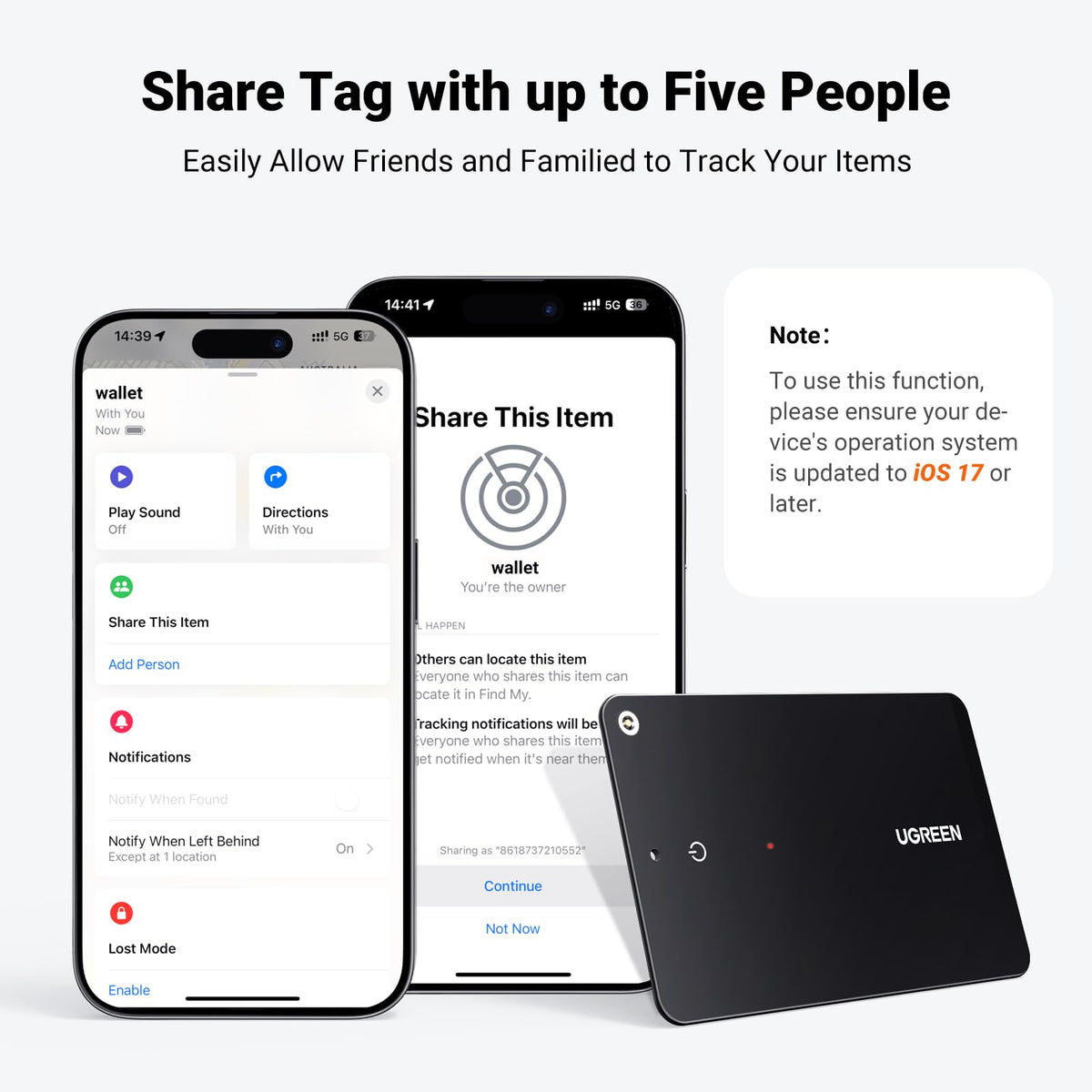 UGREEN FineTrack Slim Wallet Tracker Card (iOS Only) | Bluetooth Tracker Card, Work with Apple Find My Rechargeable Tracker[Apple MFi Certified]