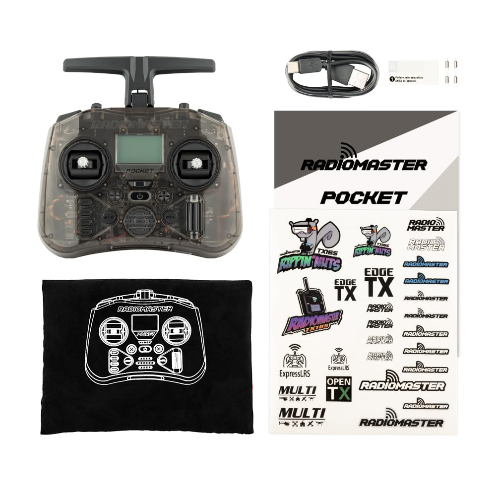 Radiomaster Pocket Hall Gimbal Transmitter Remote Control (ELRS-Charcoal) | Portable Lightweight Built In LED Light Foldable Antenna Mode 2
