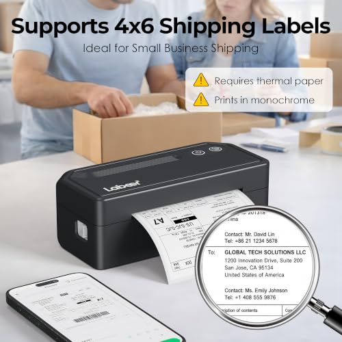 Labeer Bluetooth Thermal Shipping Label Printer, Wireless 4x6 Label Printer | For Small Business, Home, Office, Online Sellers, Warehouse & Shipping, Compatible with iPhone, Android, Windows & Mac