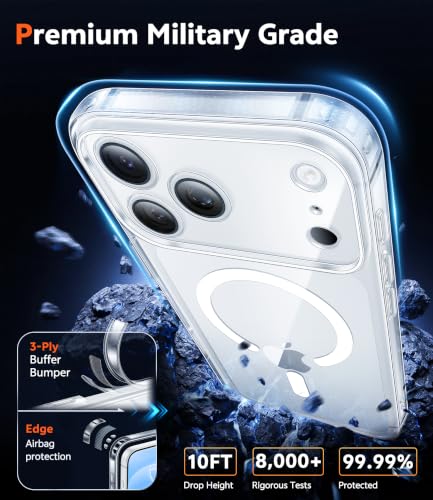 FNTCASE for iPhone 18 Pro Case/17 Pro Case Clear with Screen Protector | Anti Yellowing, Compatible with Magsafe, Magnetic, Rugged Shockproof Protective, Transparent Cell Phone Cover