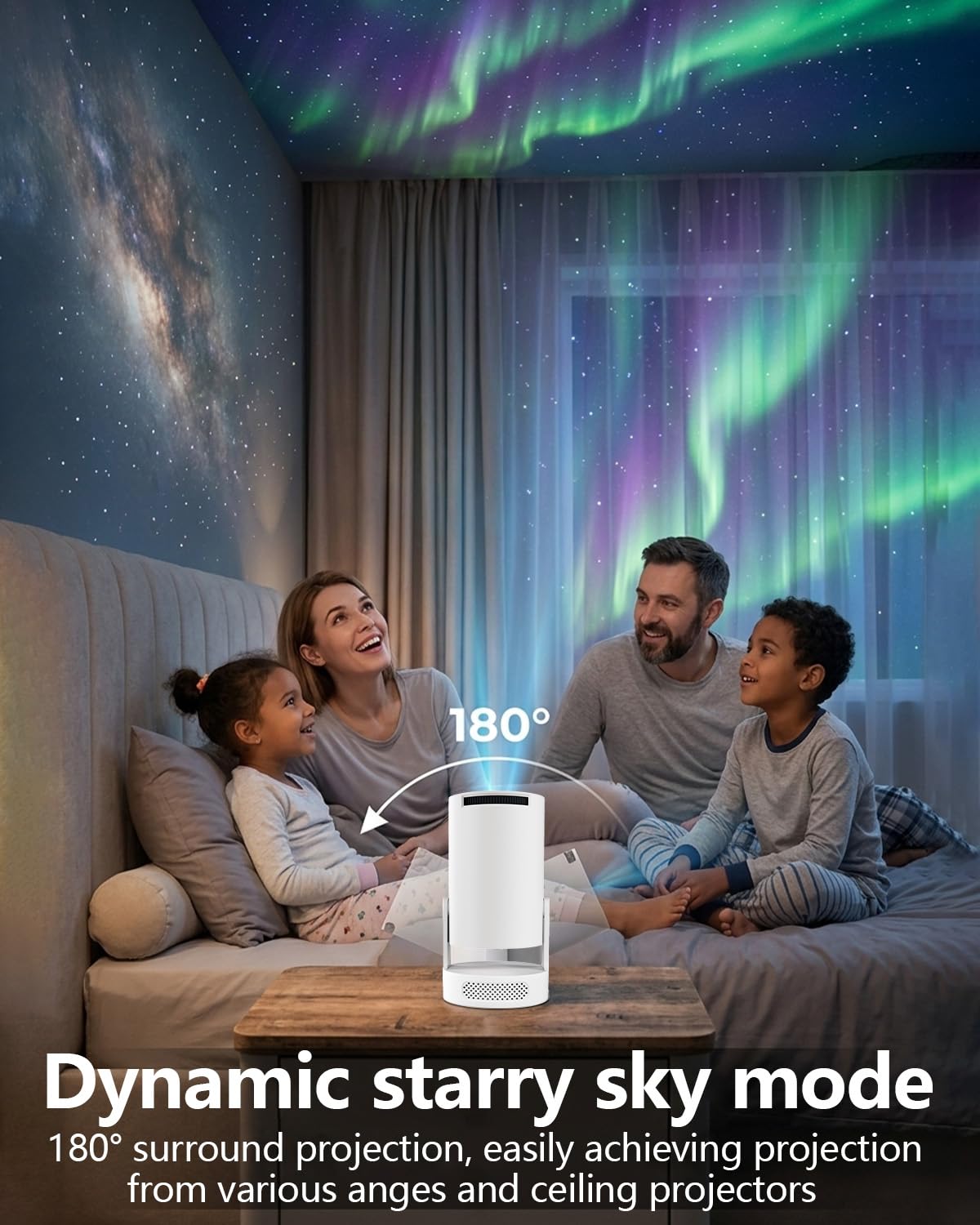 Mini Projector with WiFi 6 and Bluetooth 5.4, Portable Projector 4K Support, 180 ANSI, 5W Soundbase Speaker, Auto Vertical Keystone 210°Rotatable Smart Proyector for Movie Home Outdoor
