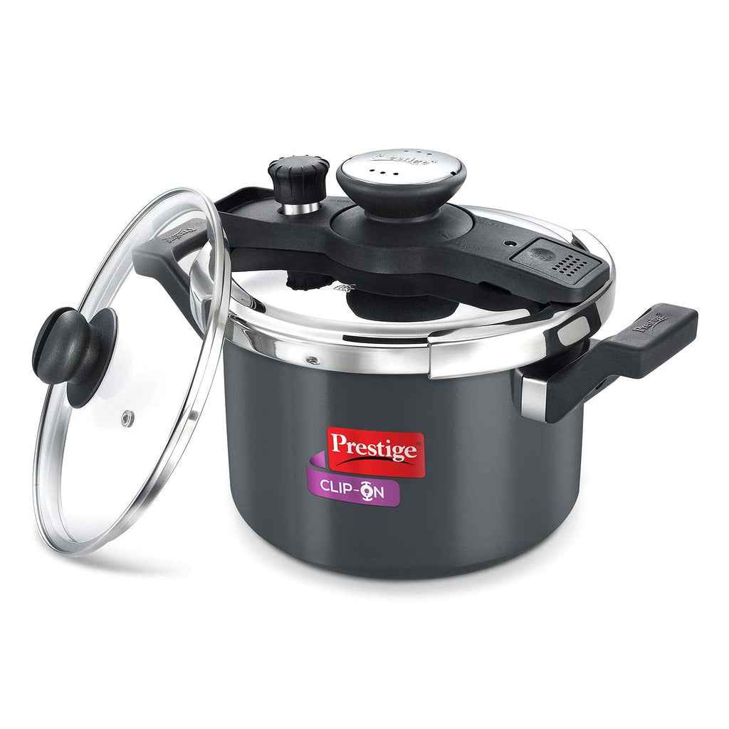 Prestige Clip-on Mini 3 Litre Hard Anodised Aluminium Pressure Cooker | Gas & Induction Compatible | Black