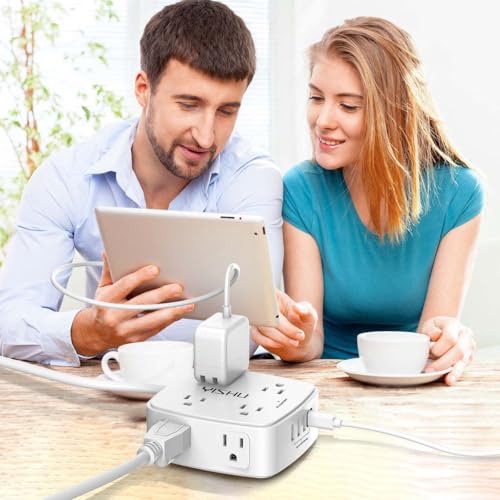 YISHU 6Ft Surge Protector Power Strip with 8 Widely Outlets & 4 USB Ports | 3 Side Outlet Extender with 6 Feet Extension Cord, Flat Plug, for Home, Office, College Dorm Room Essentials