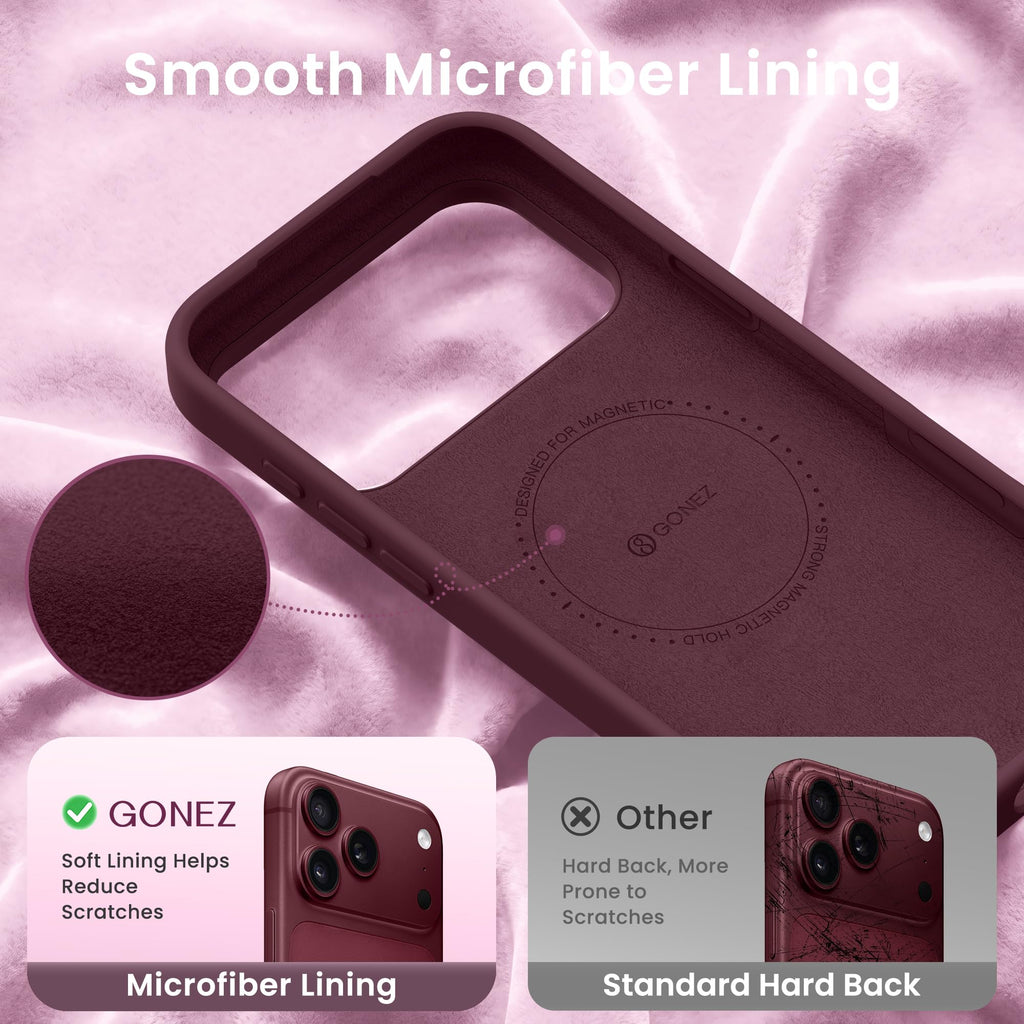 GONEZ for iPhone 18 Pro-Max Case/17 Pro Max Case, Compatible with MagSafe | Burgundy, Screen Protector, Full Camera Protection, Premium Silicone Cover Shockproof Drop Protection Slim Phone Case
