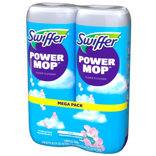 Swiffer PowerMop Liquid Floor Cleaner Refills, Solution for Power Mop, Fresh Scent, 2 Count Mopping Fluid Replacement Bottle, Spray Mops Cleaning Juice, No Bucket Needed, Multi-Surface and Wood