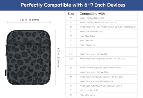 Dadanism 6-7 Inch Universal Padded Sleeve for eReader, Leopard | Protective Carrying Case Fits 7" Paperwhite/Colorsoft Signature Edition eReader, 6" Kobo Clara BW/Colour,7" Kobo Libra Colour