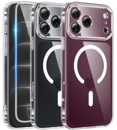 FNTCASE for iPhone 18 Pro Case/17 Pro Case Clear with Screen Protector | Anti Yellowing, Compatible with Magsafe, Magnetic, Rugged Shockproof Protective, Transparent Cell Phone Cover