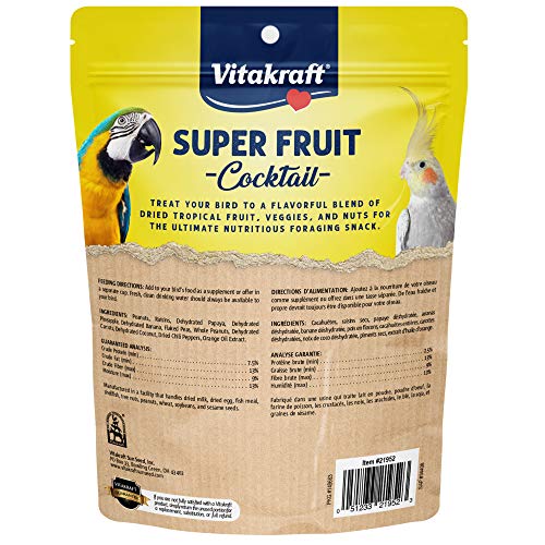 Vitakraft Super Fruit Cocktail Parrot and Cockatiel Treat 20 oz. | Real Dried Fruit, Wholesome Seed Blend, Natural Foraging Mix, Resealable Bag, 20 oz Pack