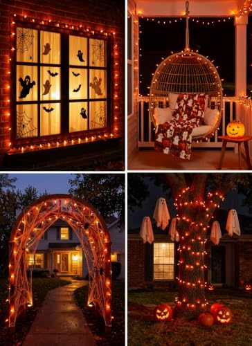 Orange LED Outdoor Halloween Lights, Halloween Decorations, 39 FT 100 LED Mini Lights with 8 Lighting Modes,Connectable String Light Plug in for Garden Patio Party Haunted House Ghost Holiday Decor