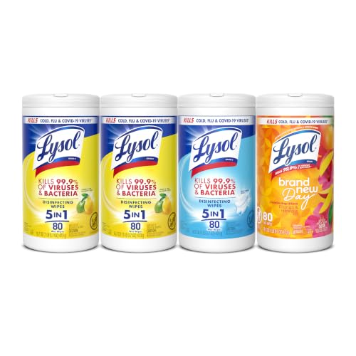 Lysol Disinfecting Wipes, Cleaner, Lemon + Mango + Linen, 80 ct. (4 Pack) | All Purpose Cleaner, Sanitizing, Deodorizing, Apartment Essentials, Back To School Cleaning Supplies, Kitchen & Bathroom Wipe