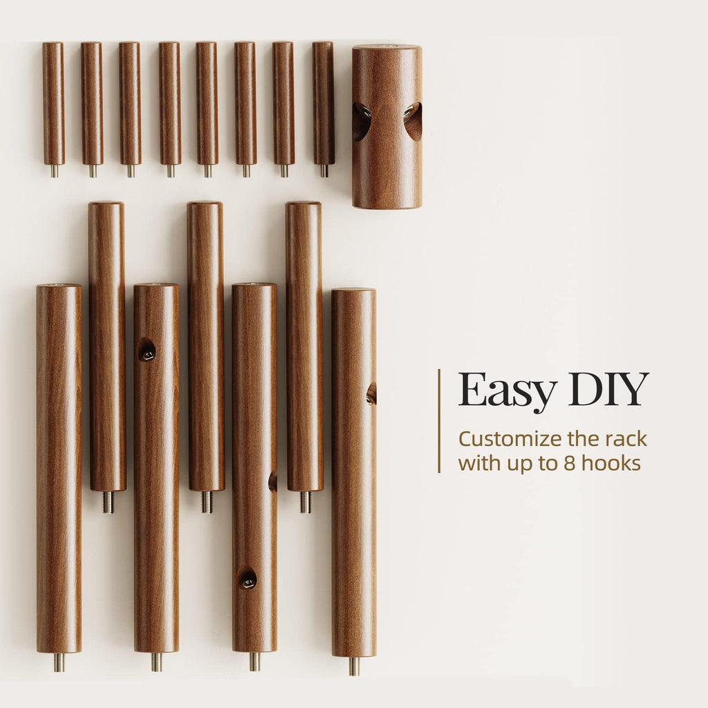 Pipishell Solid Wooden Coat Rack Freestanding with 8 Hooks, Brown | 3 Height Options, 100% Pine Wood, Tool-Free Assembly, Large Triangular Base, Smooth Rods & Hooks Prevent Clothing Snags