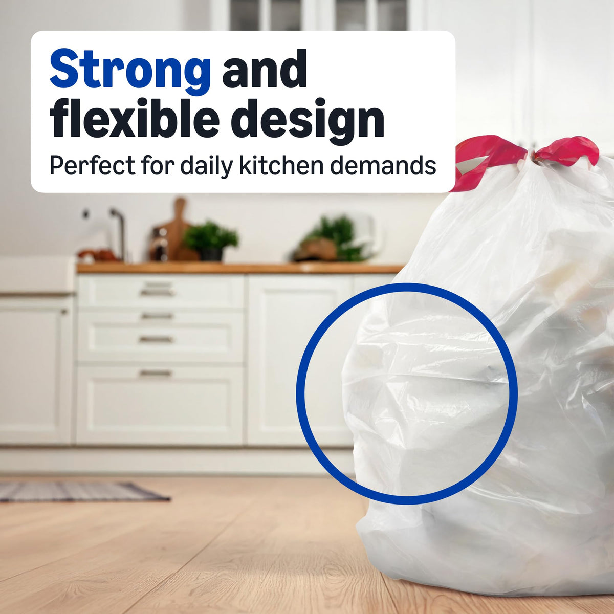 Amazon Basics Trash Bags, Tall Kitchen Drawstring, Unscented, 13 Gallon, 120 Count, Pack of 1, Packaging May Vary