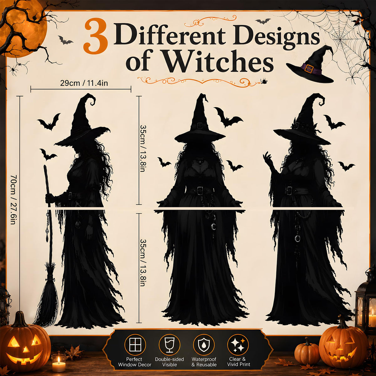 Halloween Decorations - Witch Window Clings for Halloween Party Decor | 11.4"x27.6" Halloween Window Decorations for Indoor Outdoor | Halloween Window Stickers for Home Office Party Favors Supplies