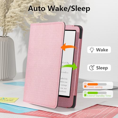 Case for Kindle Paperwhite 7"/6.8" (13th/12th Generation, 2026/2024), Pink | Lainergie Slim High Quality PU Leather Kindle Colorsoft Signature Edition 2024 Case With Stand, Hand Strap, Auto-Wake/Sleep