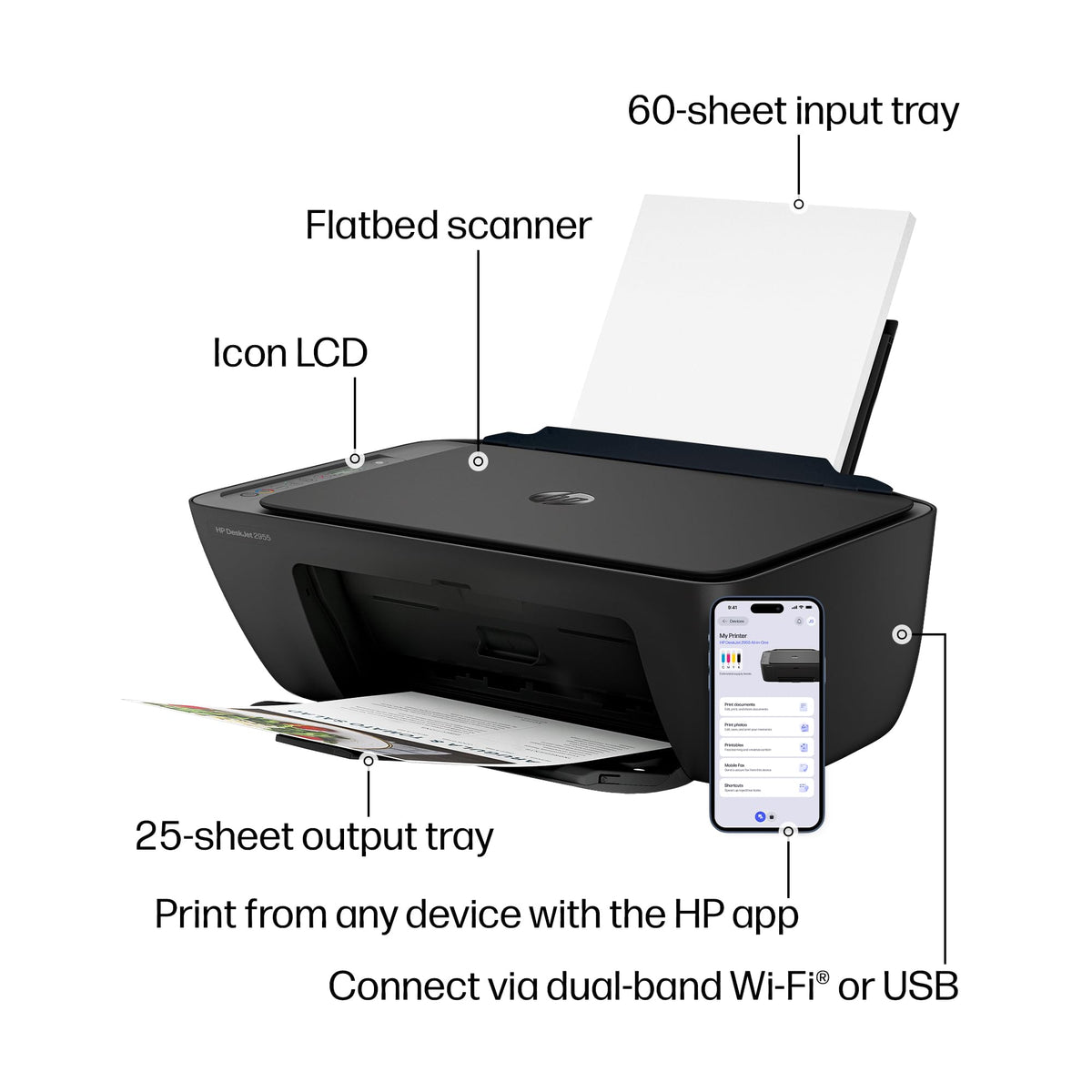 HP DeskJet 2955 Color Inkjet Printer | Wireless | All-in-One | Easy Home Printing | Color Documents | Mobile Compatibility | Print, Scan & Copy | Ideal for Home Use