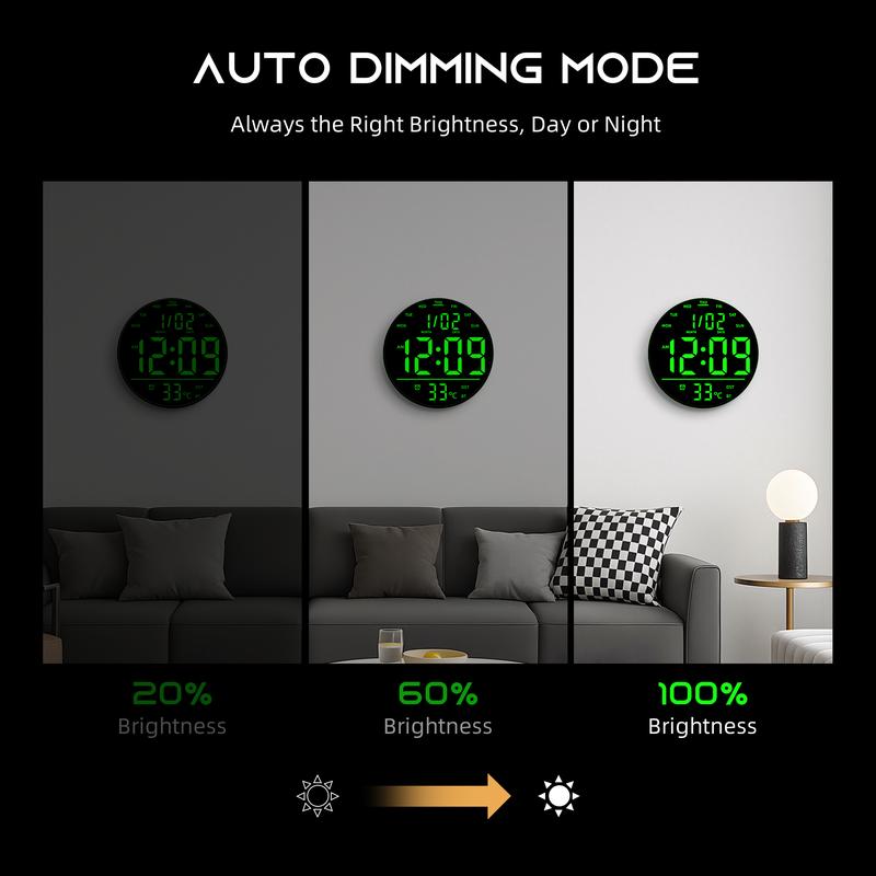 360° RGB LED Digital Wall Clock with Music Sync | 10" Large Anti-Glare Display, Bluetooth Auto Time, Remote Control, Auto Dimming & 15 Color Modes (USB Powered)