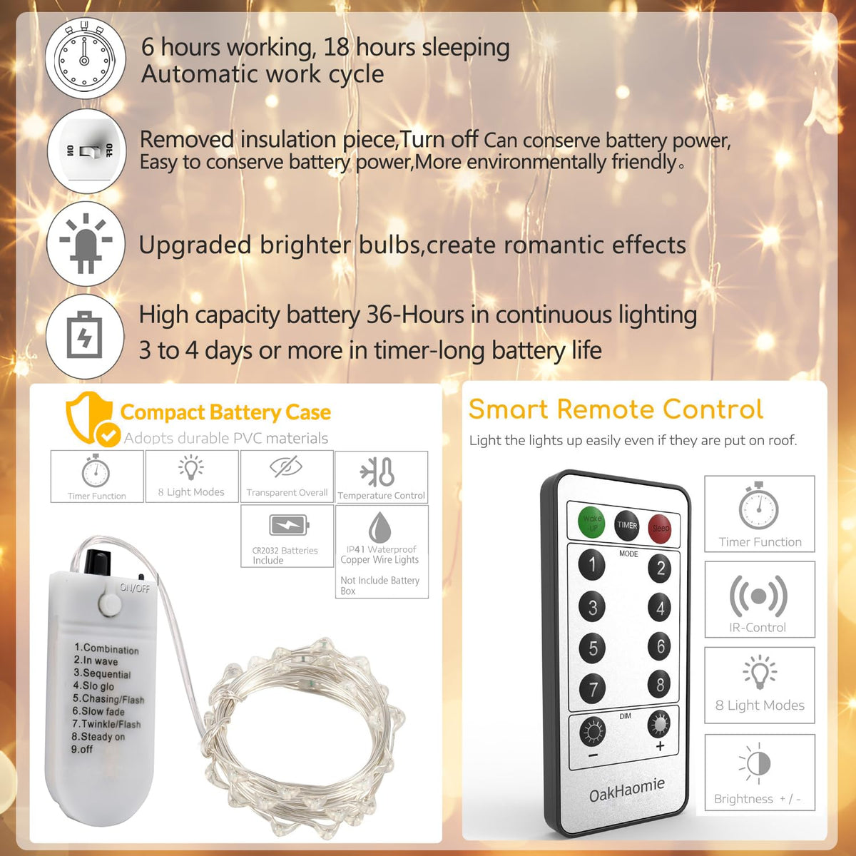 6 Pack Fairy Lights Battery Operated With Timer,2 Remotes,20 LED Warm White | 6.5ft Twinkle Lights,Waterproof Silver Wire Firefly Lights DIY Mason Jar Wedding Party Christmas Centerpiece Table Deco