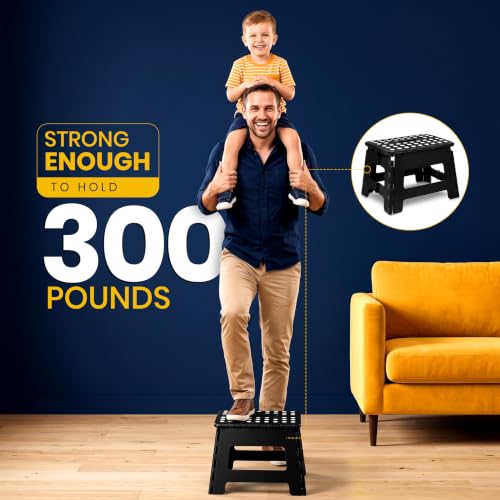Utopia Home Folding Step Stool 9 Inch, Anti-Slip, Black, 1-Pack | Foldable step stool with anti-slip surface, built-in handle, and 300 lbs support for safe home use