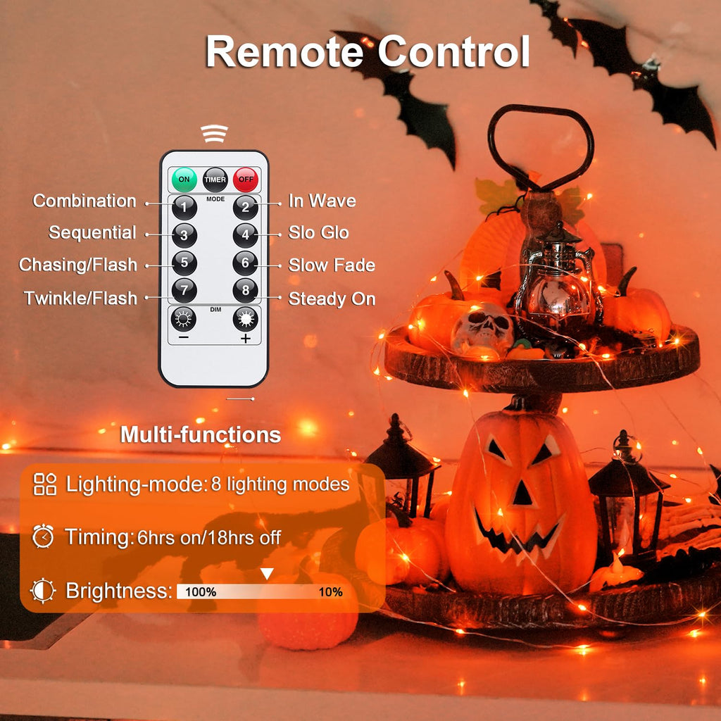 JMEXSUSS 2 Pack Orange Fairy Lights Battery Operated, Total 200 LED 66ft