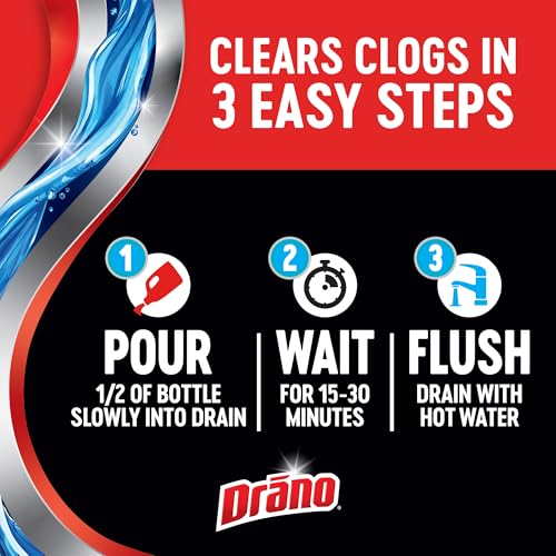 Drano Max Gel Drain Clog Remover & Cleaner, Safe for All Pipes/Septic, 32oz | Works on Tough Hair, Grease, Soap & Food Clogs, Cuts Through Standing Water, Protects Against Pipe Corrosion, Kitchen & Bath