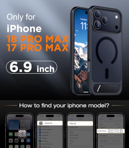 Temdan Magnetic for iPhone 18 Pro Max Case/iPhone 17 Pro Max Case Stand | [Built-in Invisible Kickstand][Compatible with MagSafe][Military Grade Shockproof] Slim Translucent Matte Phone Case 6.9"