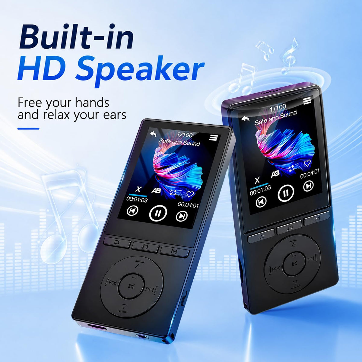 64GB MP3 Player with Bluetooth 5.3, Music Player with HiFi Sound for Sports Runners, 2.4" Screen MP3 Player Built in HD Speaker Voice Recorder FM Radio E-Book, Expanded Up to 128GB, Earphone Included