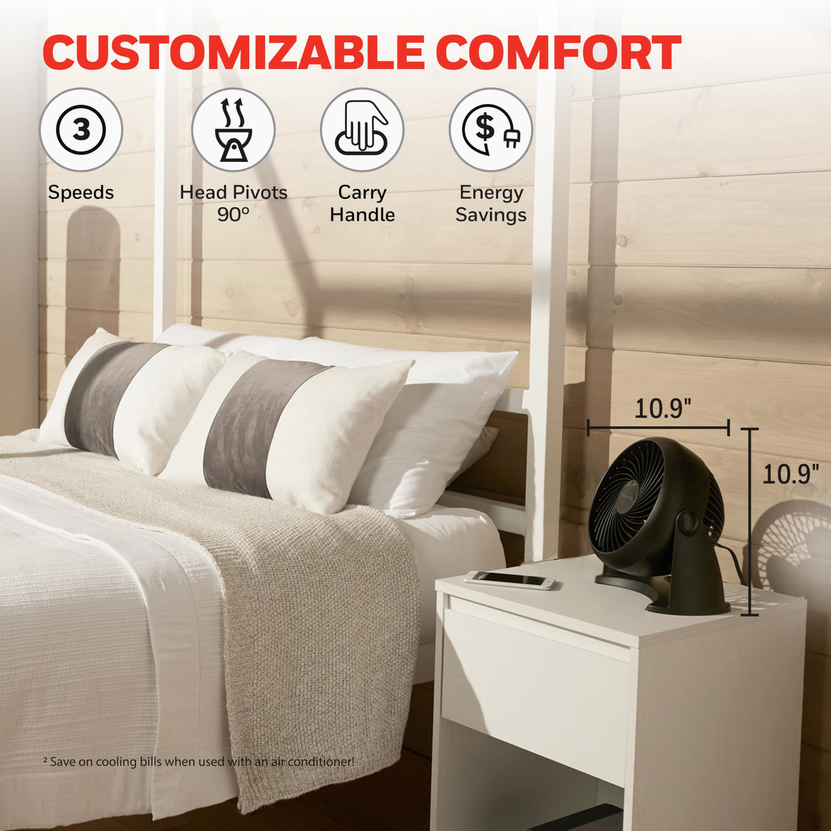 Honeywell TurboForce Air Circulator, Small Tabletop Fan, Quiet Personal Fan for Home or Office, 3 Speeds, 90 Degree Pivoting Head, Black, HT900