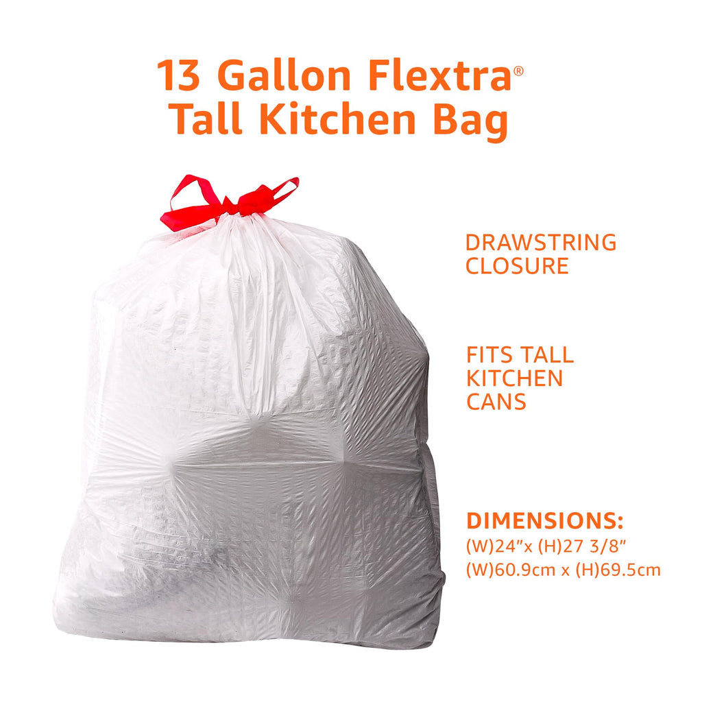 Amazon Basics Flextra Strength Tall Kitchen Drawstring Trash Bags, Fresh Scent, Tear Resistant, 13 Gallon, 120 Count