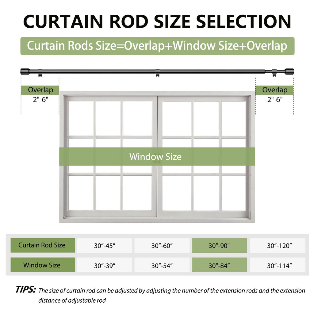 Curtain Rods 30-90 Inch, Adjustable Black Curtain Rods for Windows 1 Pack