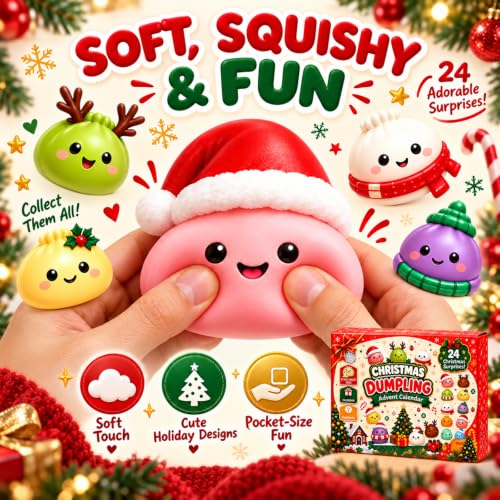 Squishy Advent Calendar 2026, 24-Day Christmas Gift with Mini Squishies (F) | Enjoy 24 days of Christmas surprises with soft mini squishies, festive characters, and a colorful gift box.