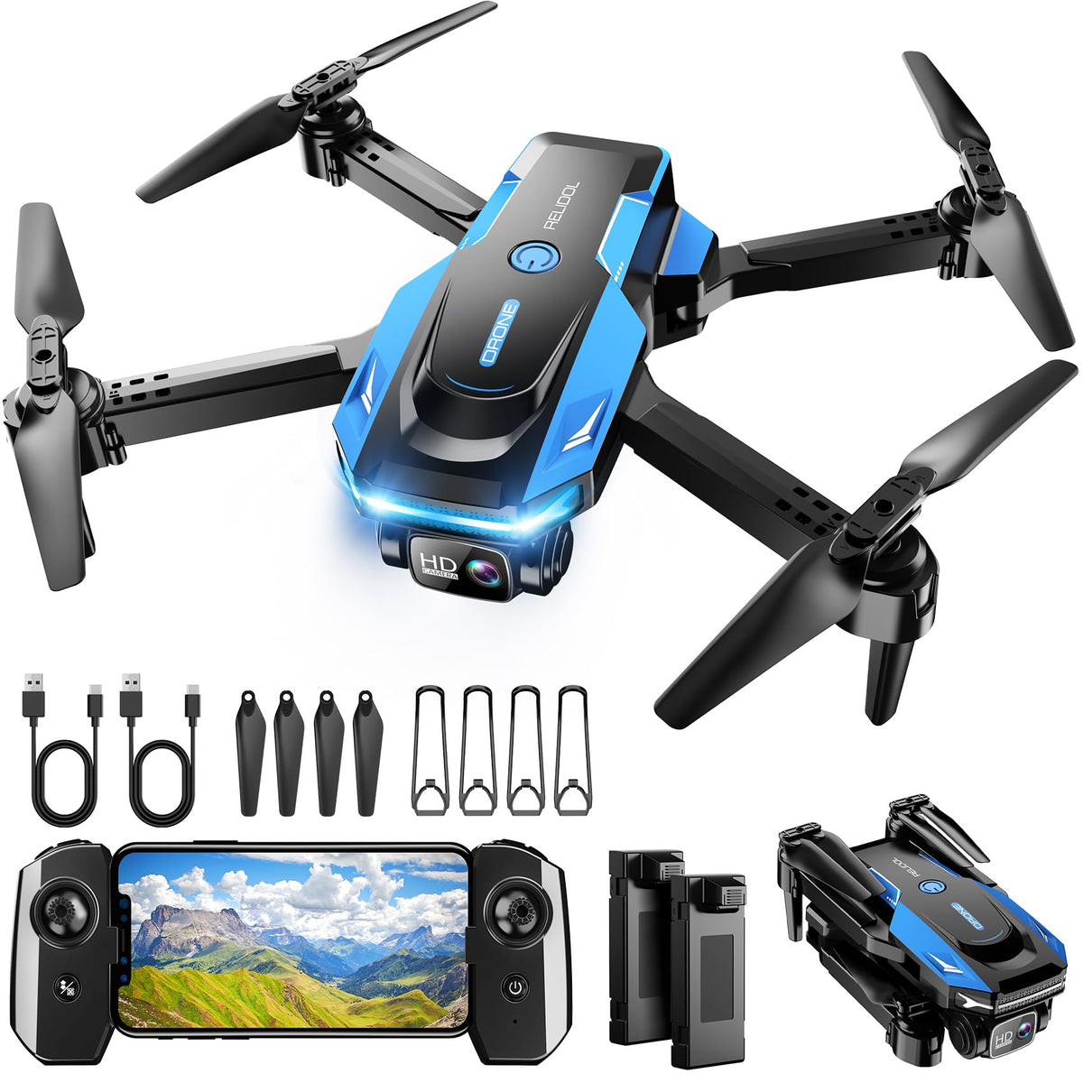 Drone with 1080P Camera - Foldable Remote Control RC Quadcopter FPV Drone | Camera Drone with Gesture Control, 3D Flip, One Key Start, Emergency Stop, 2 Batteries, Toy Drone for Kids Adult Beginners