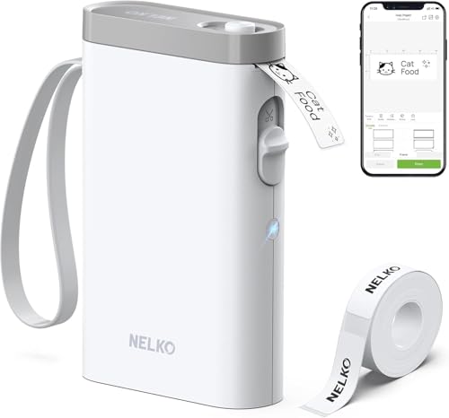 Nelko P21 Label Maker Machine with Tape, Bluetooth Label Printer, White | Creative App & Multiple Templates, Inkless Printing, Built-in Cutter, Ideal for School, Teacher Supplies, Office, and Home