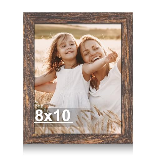 Hongkee 8x10 Picture Frame with Real Glass Wood Frame(Rustic Brown, 1 Pack) | Fits 8 x 10 Photos for Wall or Tabletop Display - Includes Easel Back, Vertical Hang - Ideal for Home, Office