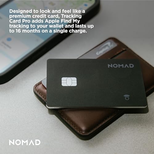 Nomad Tracking Card Pro Black, Premium Wallet Tracker with Apple Find My, 16-Month Battery Life, IPX7 Waterproof, Polycarbonate and Aluminum Design, TSA Approved, Wireless Rechargeable, iOS Only