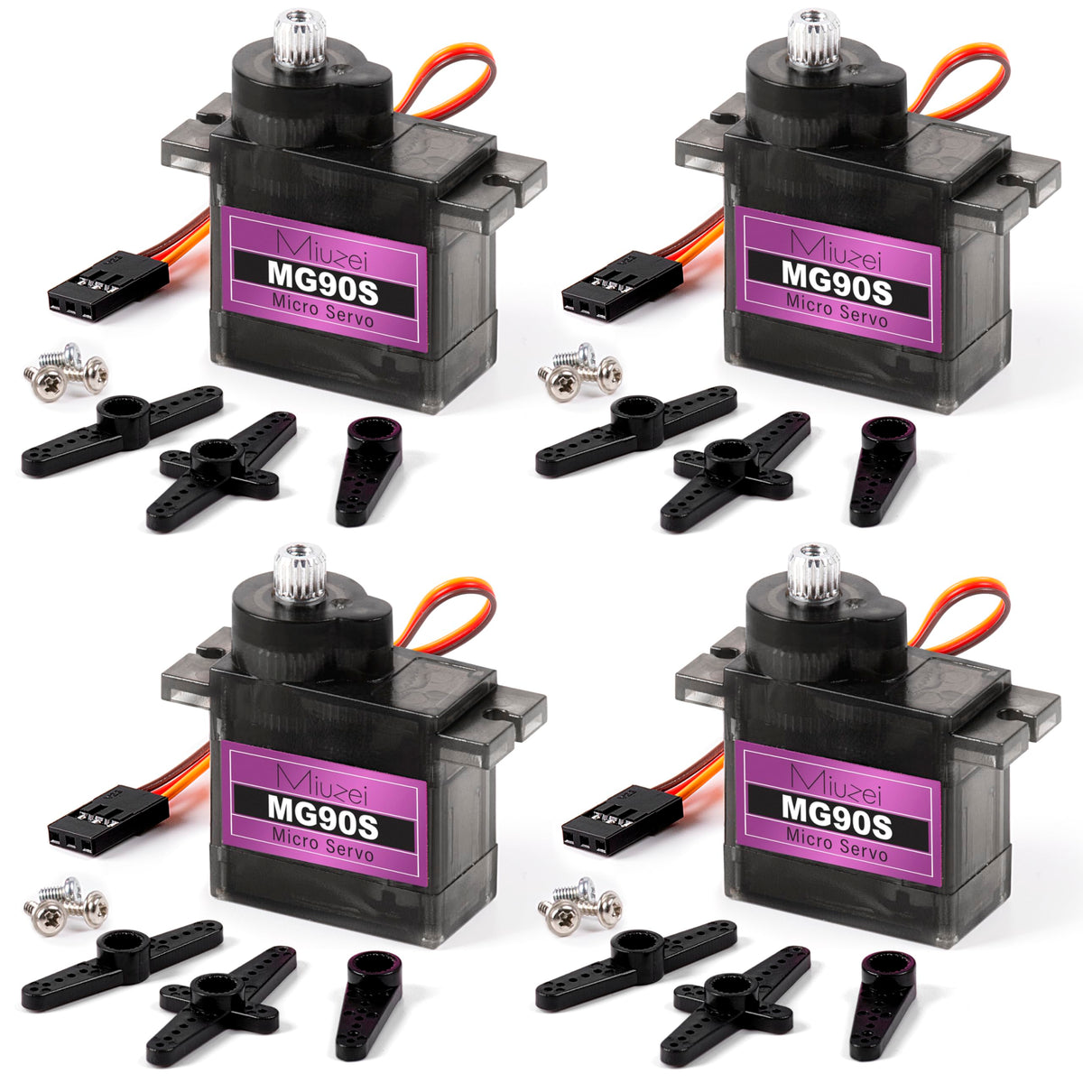 Miuzei MG90S 9G Micro Servo Motor Metal Gear for RC Plane Robot Arduino (4) | 2.0 kg.cm Torque, 0.08sec/60°Speed. 9 gram Mini Digital 180 Degree Steering Servo Kit for Helicopter Airplane Car Boat Diy