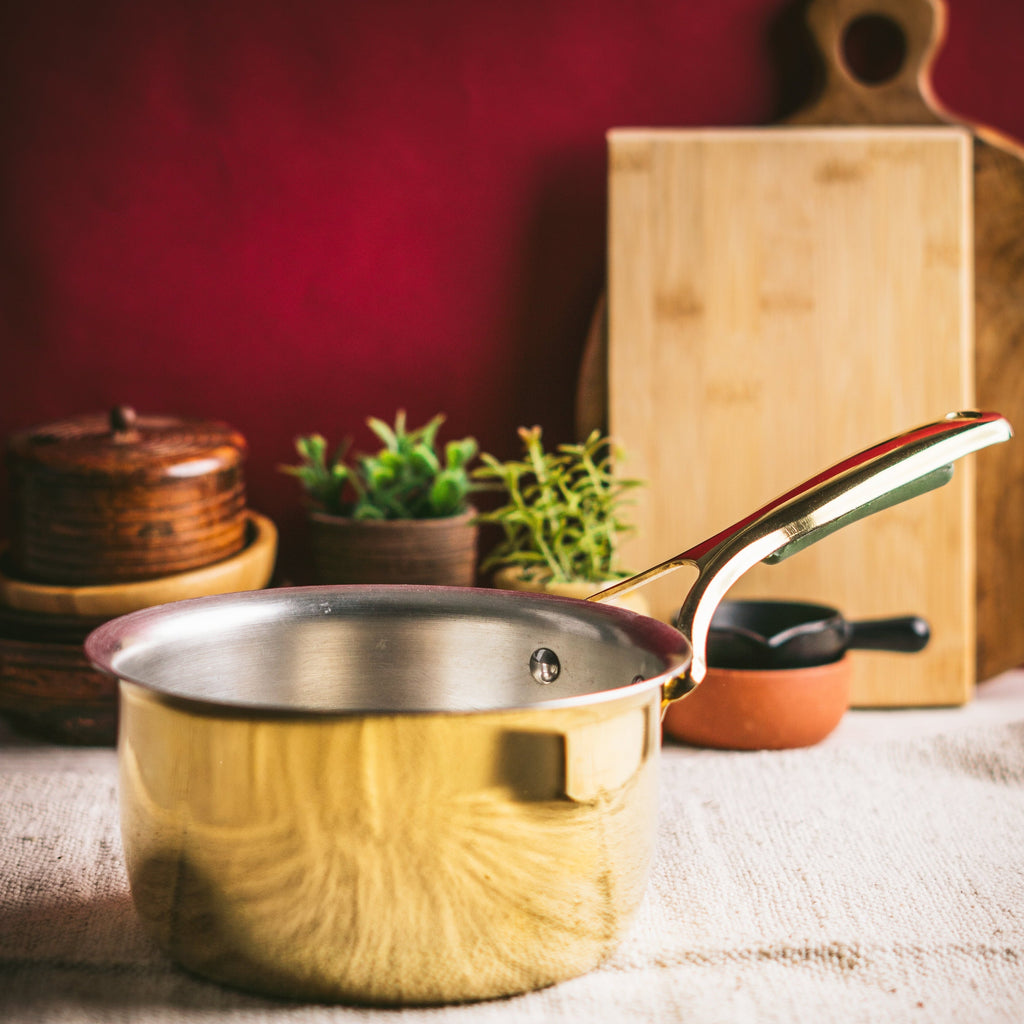 Chai Starter Kit (Brass Saucepan with Insulated handle + Brass Mortar and Pestle)